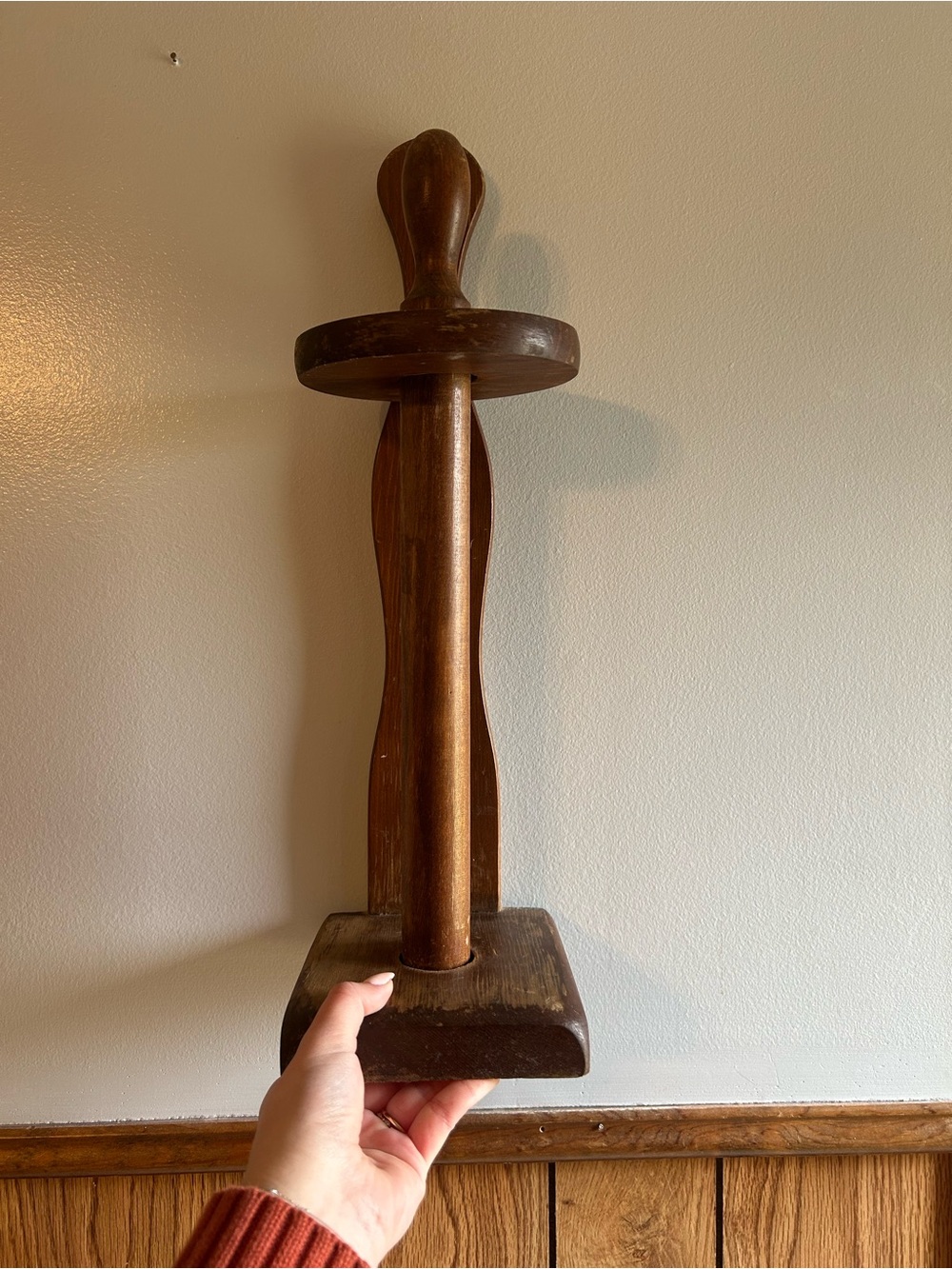 Vintage Wooden Towel or Paper Holder in Dark Brown